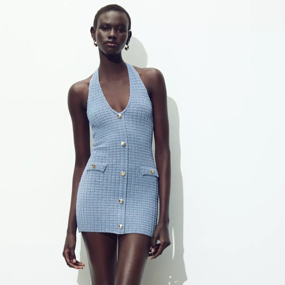 Zara halter stretch dress blue